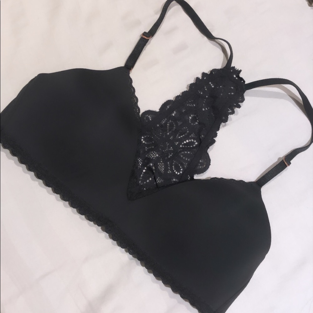 Aerie dark grey wireless bra with lace detailing